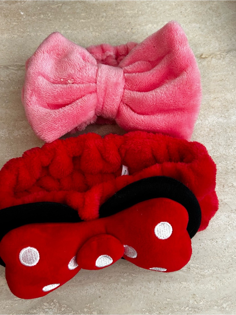 Disney Minnie Mouse Spa Headband and pink bow spa headband set of two